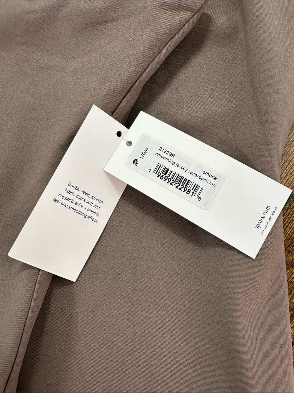 Spanx Smoothing Jersey High Neck Racerback Tank, Smoke Taupe, Large - Picture 12 of 14
